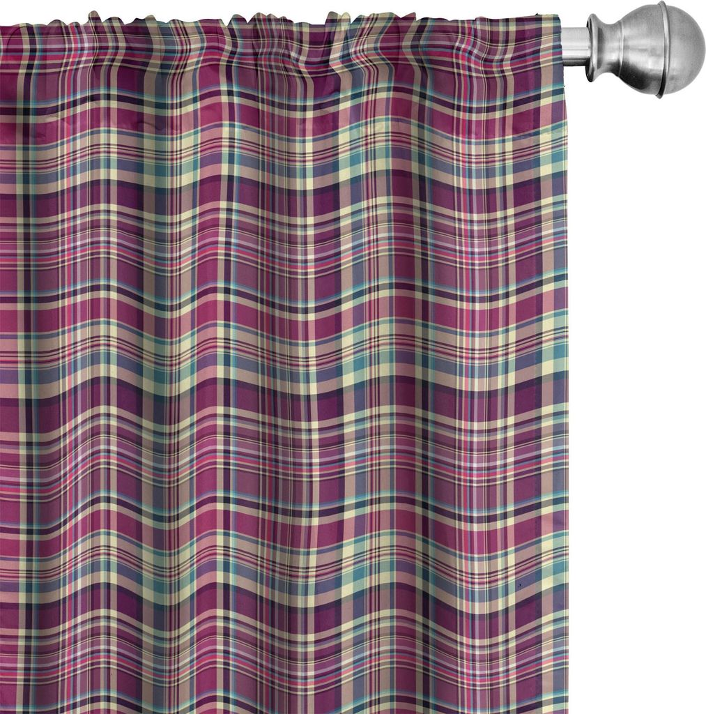 ABAKUHAUS Kariert Vorhänge, Gardinen, Weinlese-Schottland-Muster in Lila tont abstrakte Retro traditionelle Fliese, 2 Stück 75 x 225 cm, Creme Bl...