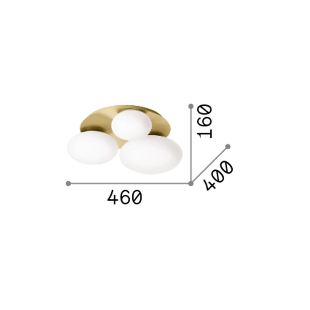Plafonnier 3 Spots Gx53 Ninfea Finition Laiton avec Ampoules 3000K 9W