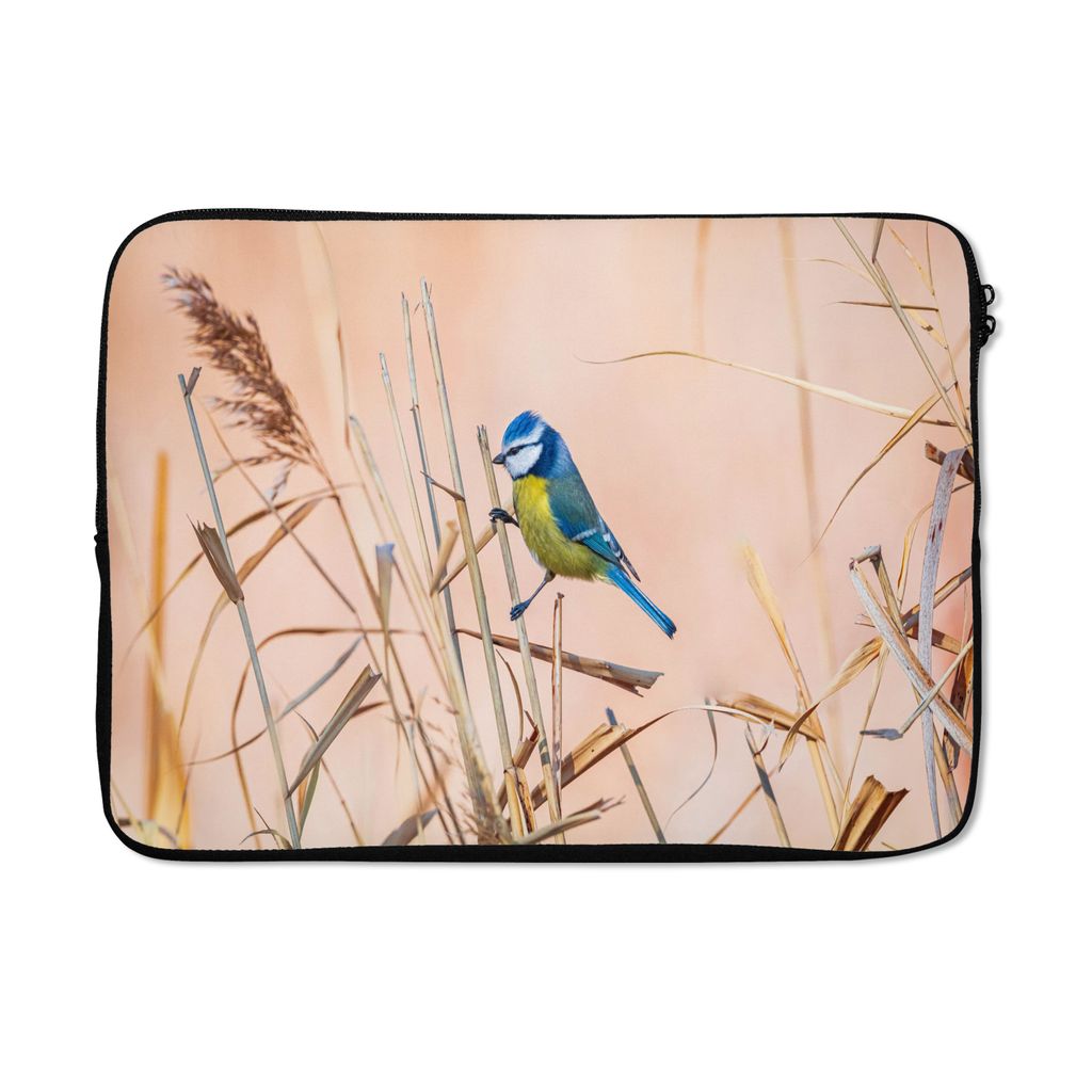 MuchoWow Laptop Hülle 14 ZollVogel - Blaumeise - Schilf Laptoptasche - Laptoptasche - Stoßsicher - Schutzhaube