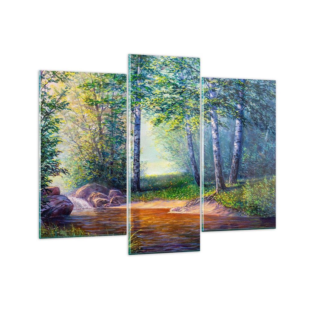 Bilder auf glas - Wiese Wasser Baum - 130x100cm - Glasbilder - Wandbilder - Kunstdruck - zum Aufhängen bereit - Wanddekoration aus Glas - Glas Bil...