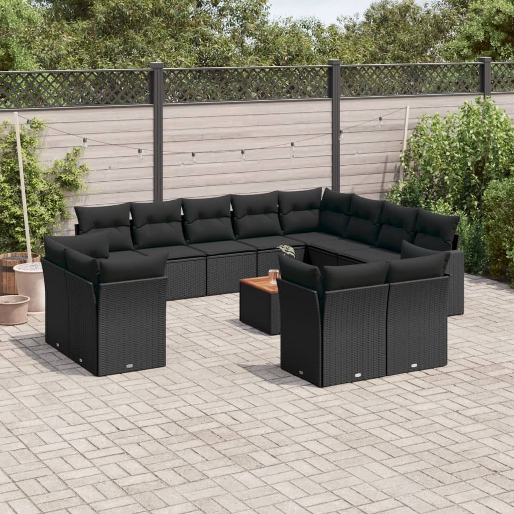 13-tlg. Garten-Sofagarnitur mit Kissen Schwarz Poly Rattan 3223948