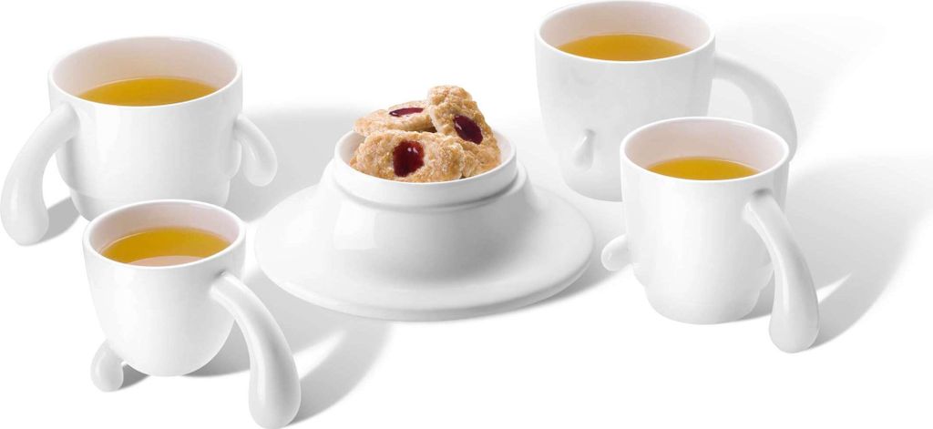 Keksteller mit Tassen-Set 'Cactus' Porzellan Weiß