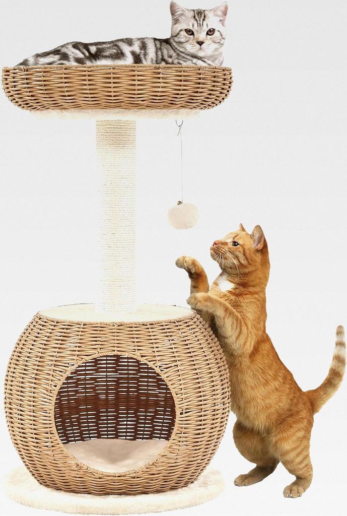 Kratzbaum Ratten Kletterbaum für große Katze, Stabiler Katzenkratzbaum mit Katzenhöhle Plüschball Katzenkorb Sisal Katzenmöbel 75 cm Beige