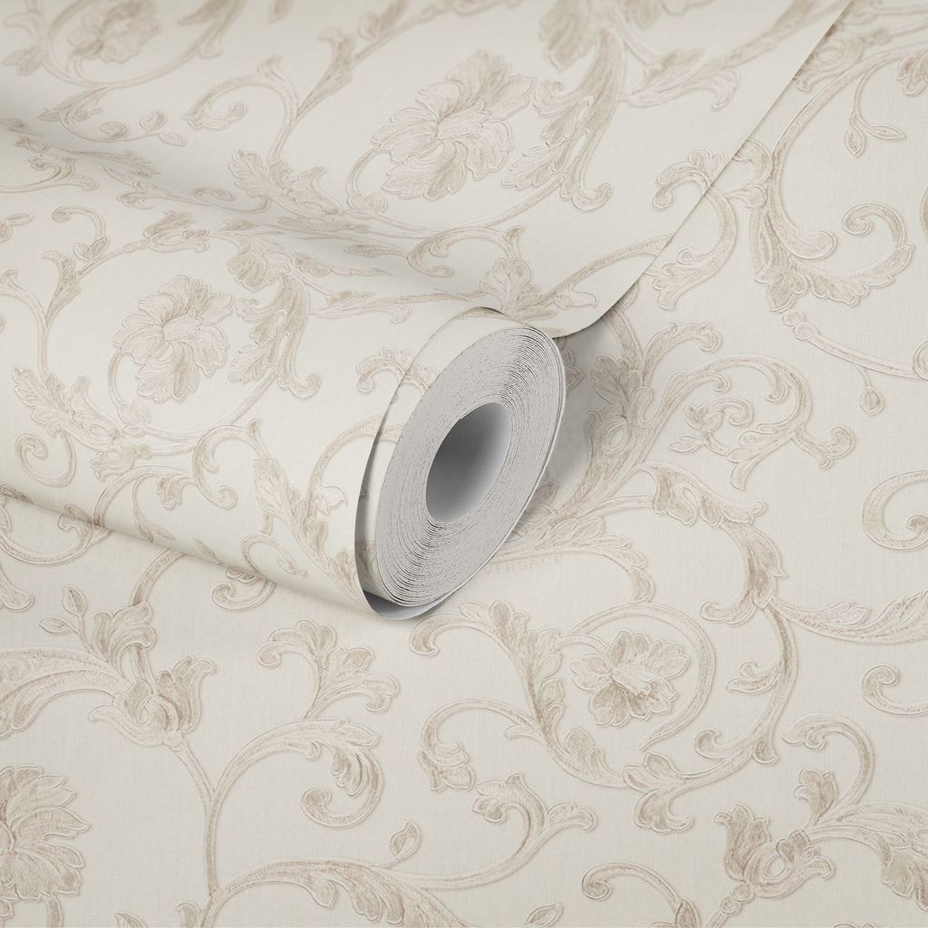 VERSACE Tapete mit Metallic Ranken & Blüten – Creme Produktbild 