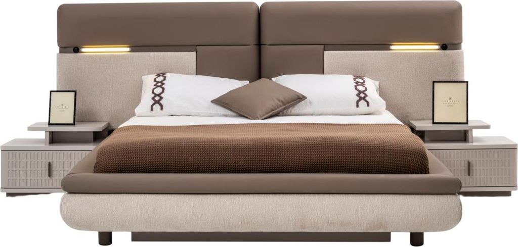 Polsterbett Ronesans Holzwerkstoff Stoffbezug Beige Taupe Braun, Liegefläche:180x200 + 2 Nachttische