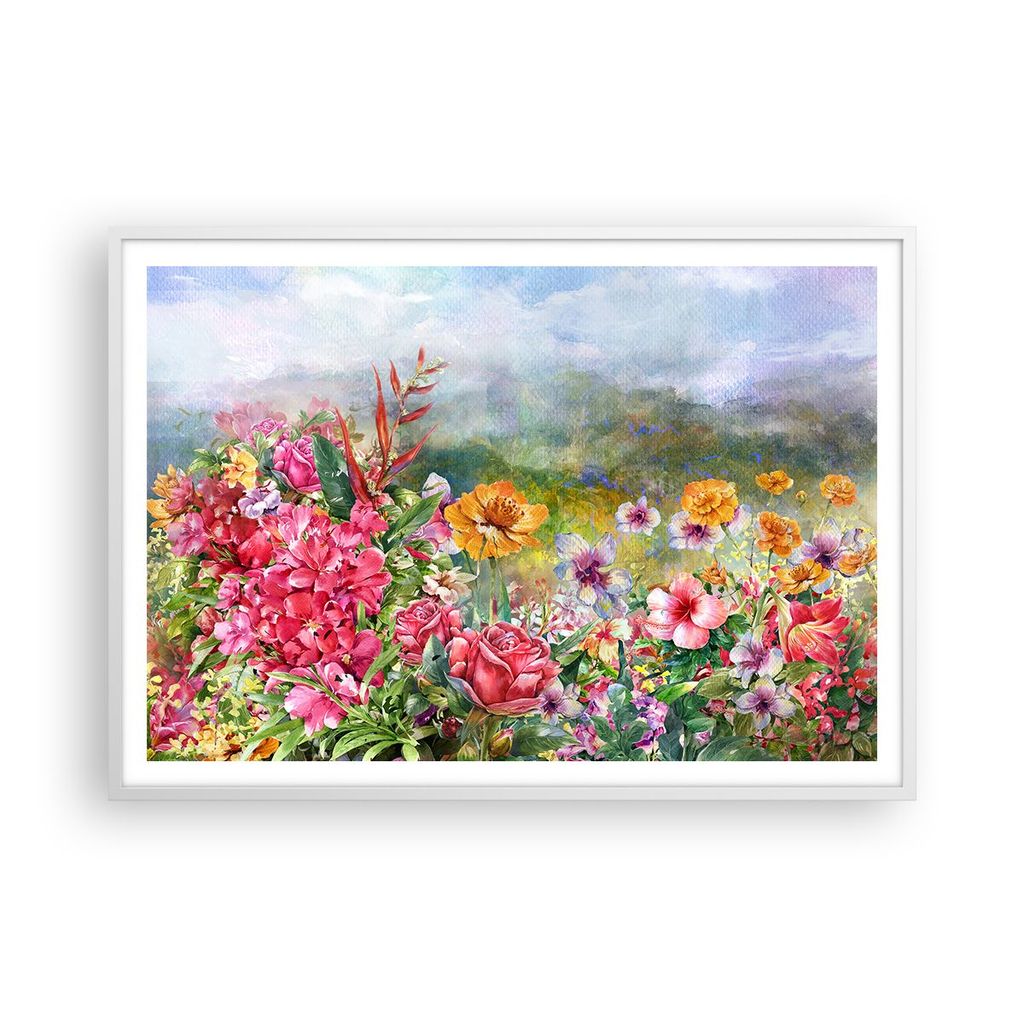 Gerahmtes Poster - Weißer Rahmen - blume sommer natur - 100x70 cm - Wand Bild - Wanddeko - Wandbilder - Kunstposter - Wandposter - Bilderrahmen - ...