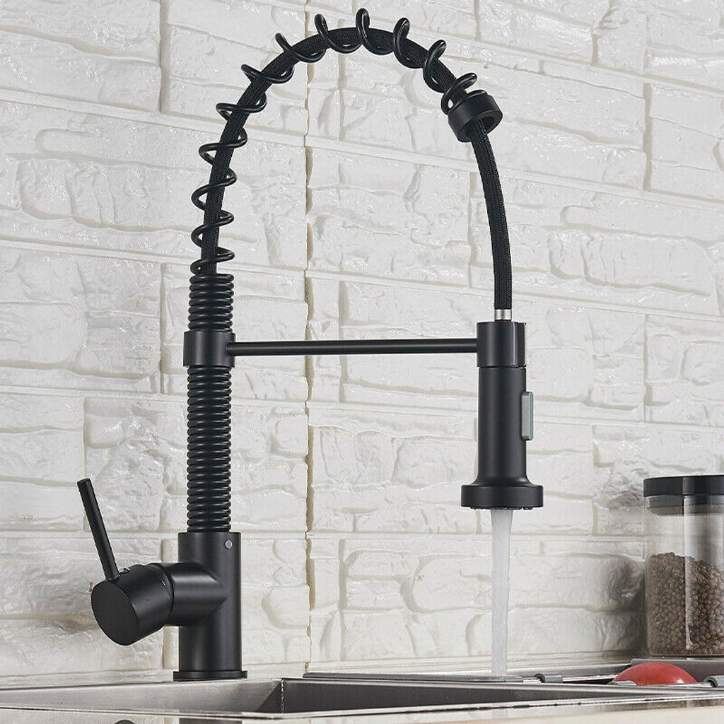 360° Drehbarer Hahn PHASAT Küchenarmatur Schwarz Mit Ausziehbarer Brause - 360° Drehbar, 2 Strahlarten, Messingkörper - PTKB01E Ausziehbar Wasserhahn