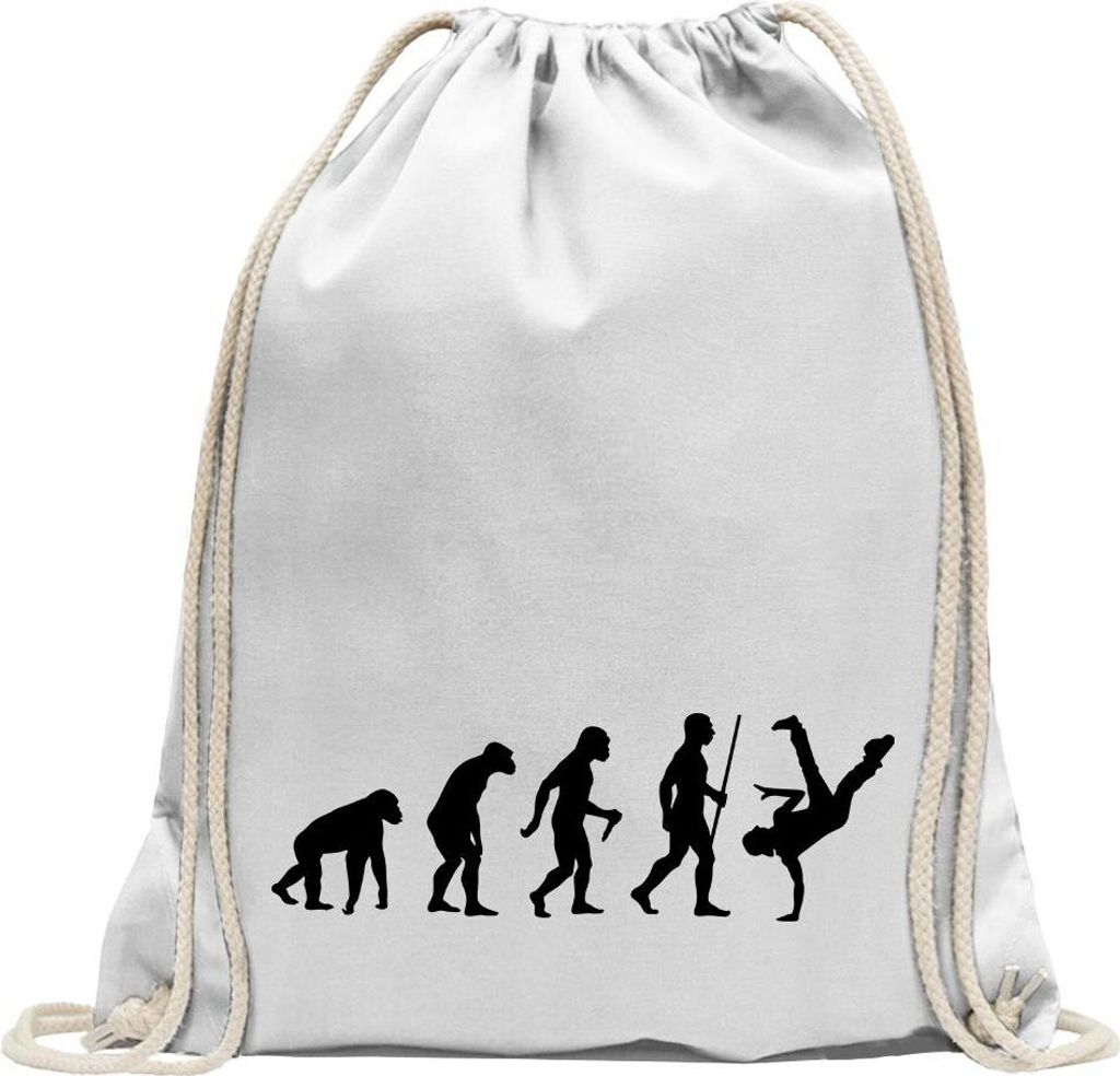Kiwistar - Turnbeutel - weiss - Breakdance Evolution - Fun Rucksack Sport Beutel Gymsack Baumwolle mit Ziehgurt