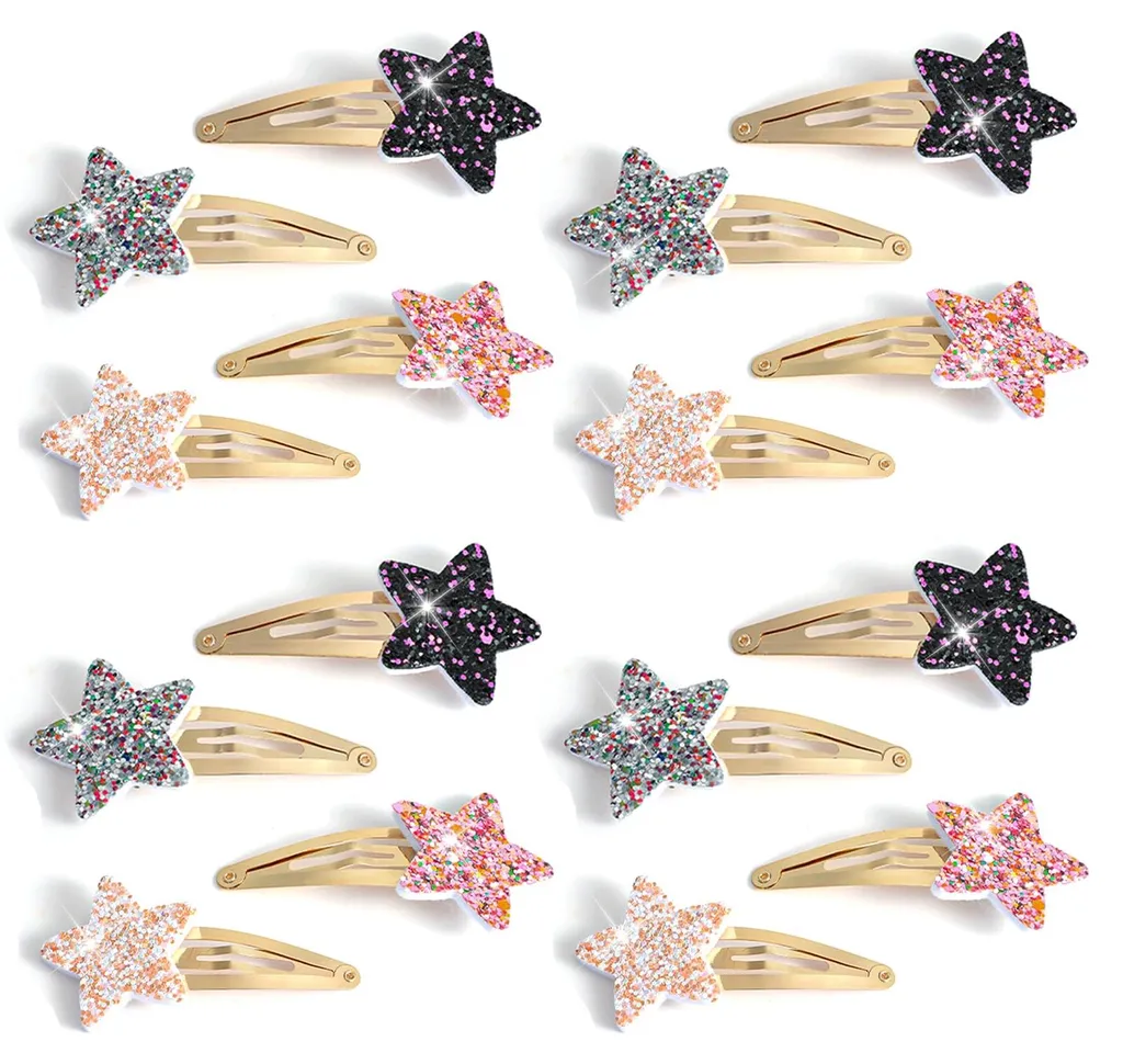 Lot de 16 barrettes étoiles scintillantes en acier pour filles et femmes