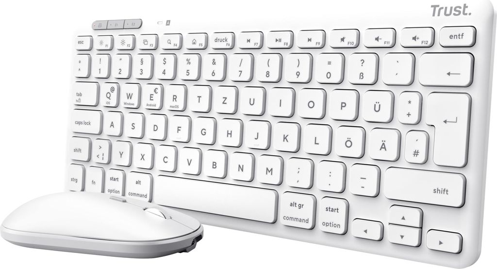 Trust Lyra Bluetooth Tastatur Maus Set Kabellos, QWERTZ-Layout, 84% Recyclingkunststoff, Wiederaufladbare Multi-Device Funktastatur mit Maus für P...