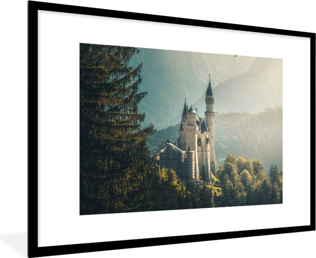 MuchoWow Gerahmtes Poster Natur - Schloss - Berg - Neuschwanstein 90x60 cm - Poster mit Schwarzem Bilderrahmen Wandposter Rahmen Foto Bilder - Wa...