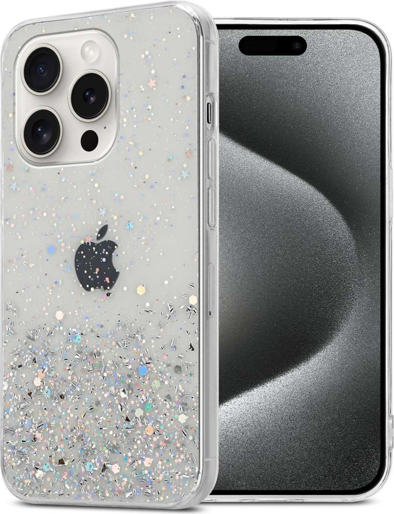 Cadorabo Hülle für Apple iPhone 15 PRO in Transparent mit Glitter Schutzhülle aus flexiblem TPU Silikon mit funkelnden Glitter Case Cover Etui H...