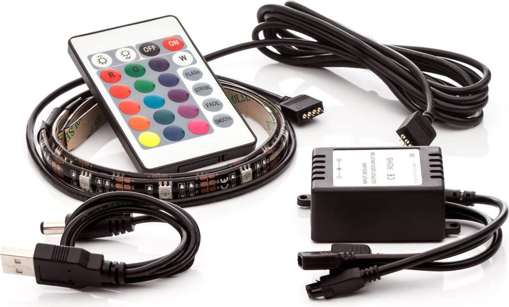 OPTY LED-Streifen 2 Stk., 2x 30cm, für USB, 9 LEDs, Fernbedienung, 16 Farben, selbstklebende LED-Streifen