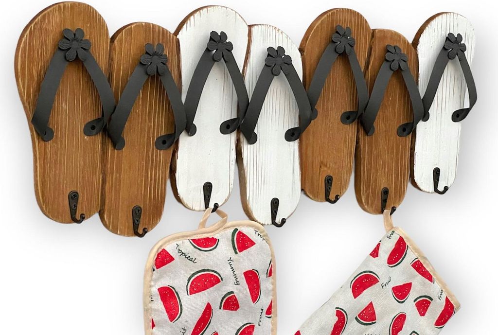 Hakenleiste Sandalen MR91 Garderobenleiste Holz Metall Weiß Handtuchhalter 60 cm Garderobenhaken Garderobe Wand Handtuchhaken Vintage