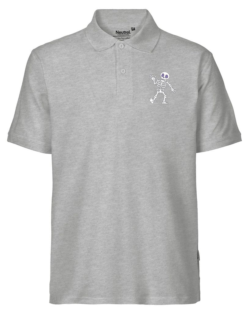 Huuraa Herren Polo Shirt winkendes Skelett Comic 3XL Sport Grey Bio Baumwolle Fairtrade Poloshirt Geschenkidee