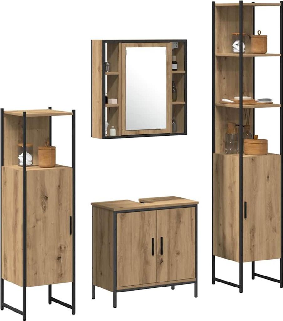 vidaXL Badezimmermöbel-Set mit Regal mit Tür 4 pcs Braun Holzwerkstoff