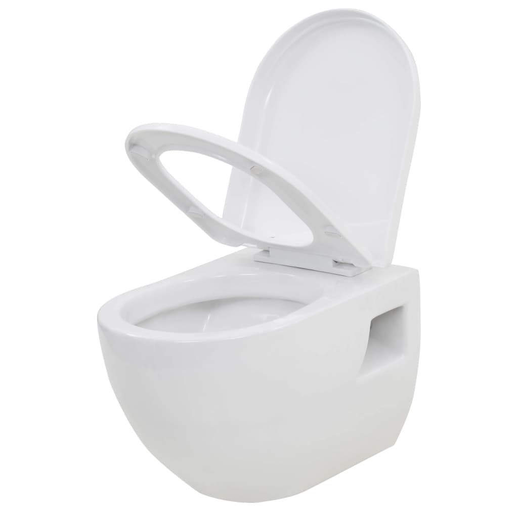 vidaXL Wand WC Keramik Absenkautomatik Softclose Hänge Toilette Schwarz/Weiß 