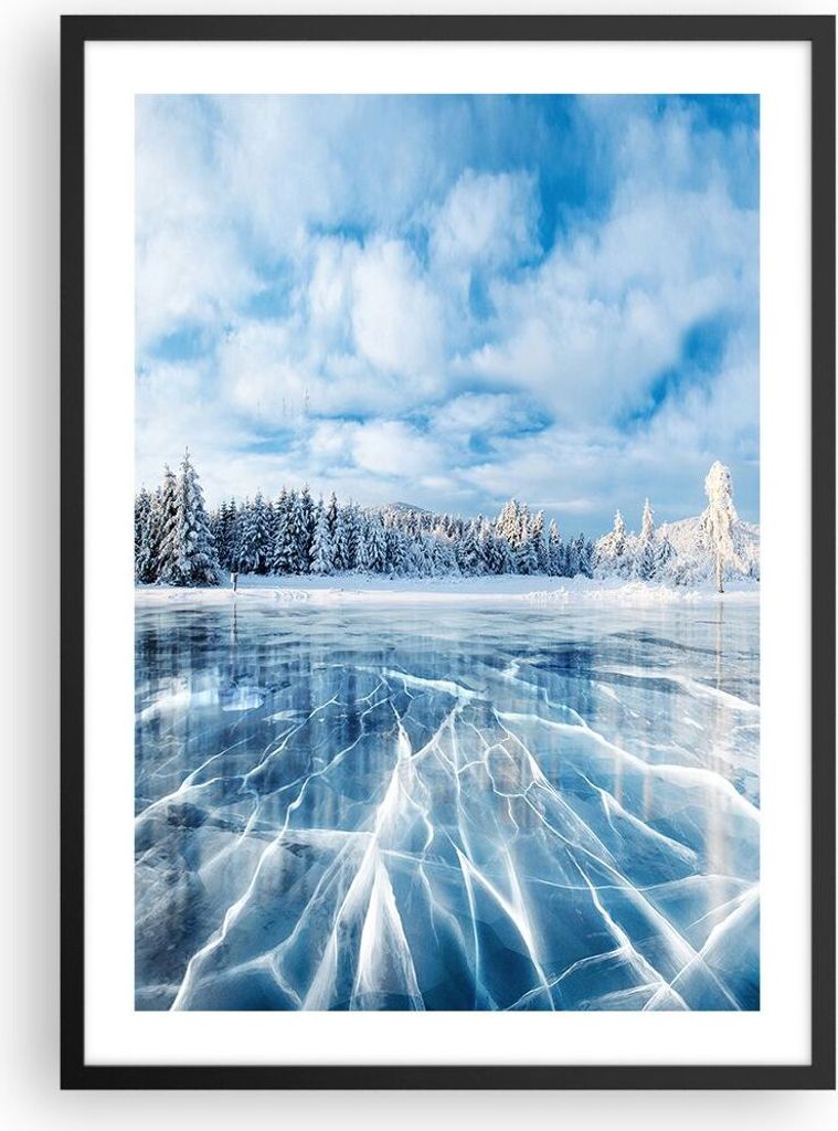 Gerahmtes Poster - Schwarzer Rahmen - Wald Eis See - 50x70 cm - Wand Bild - Wanddeko - Wandbilder - Kunstposter - Wandposter - Bilderrahmen - Bilde...