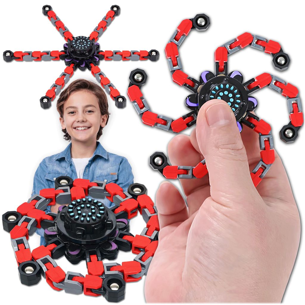 KRUMAD Fidget Spinner 2 in 1, Transformierbarer Roboter, Kompakt 7 cm, Flexibler Finger Spinner für Kinder und Erwachsene, Antistress Spielzeug, Rot