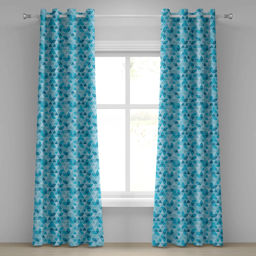 Paire de rideaux décoratifs bleus style scandinave avec motifs triangles