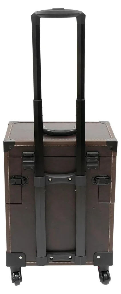 Valise à maquillage 4 roues pivotantes et poignée télescopique en cuir PU - 5