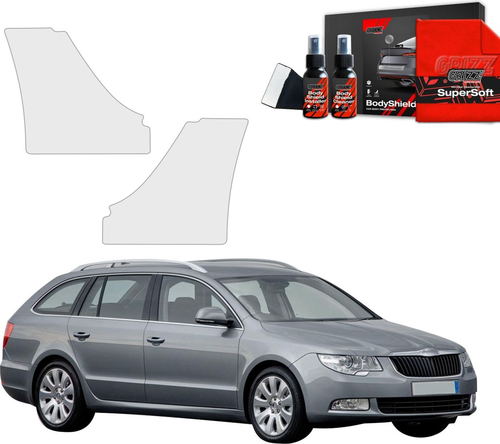 2in1 Schutzfolie Grizz Protector für hinteren & vorderen Seitenschwelle - Skoda Superb 2 Kombi (2009-2013)