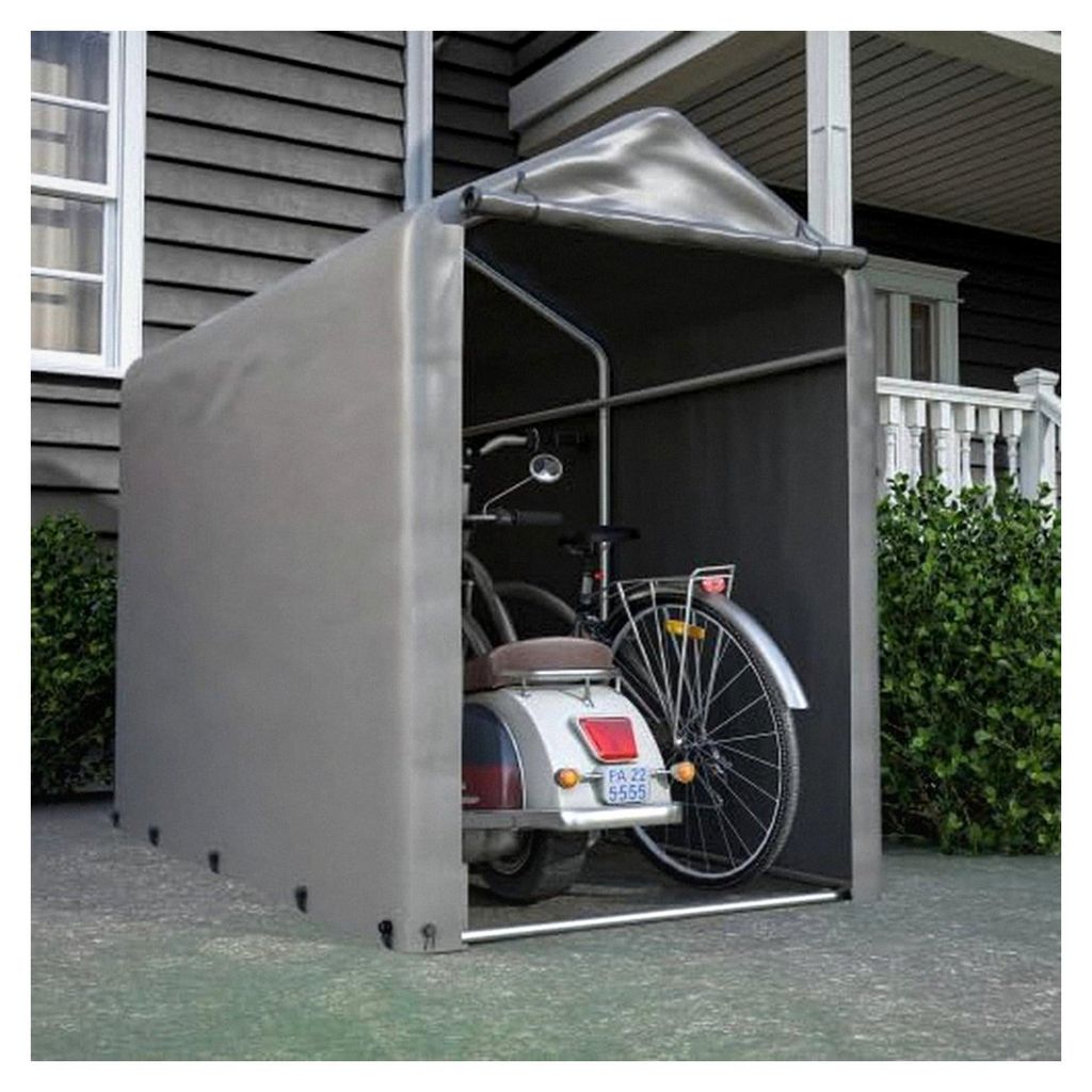 Garagenzelt für 2 Fahrräder, wetterfest mit verzinktem Stahlrohr und PE-Plane, Abmessungen 187x100x160 cm in Dunkelgrau