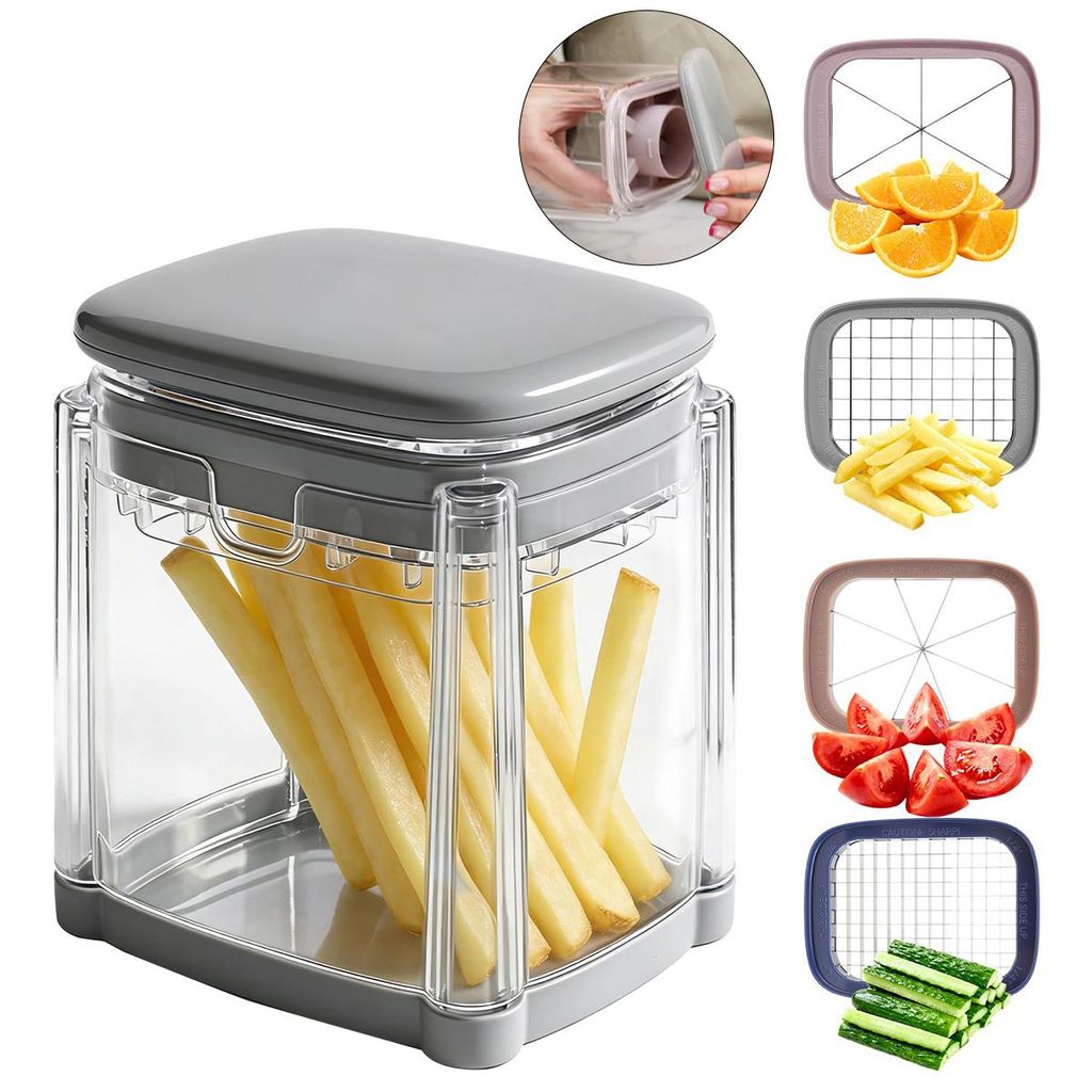 Französischer Pommesschneider, Kartoffel- und Zwiebel-Schneider, Gemüsehacker/Würfler, geeignet für Kartoffeln, Karotten, Gurken, Zucchini, Pap...