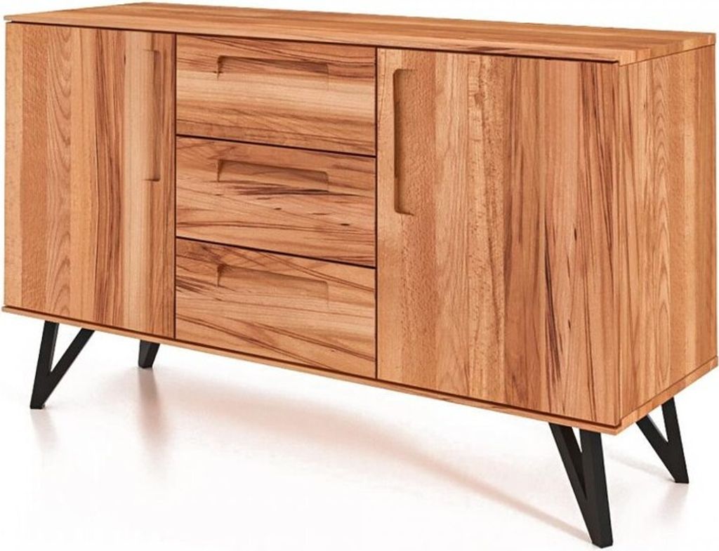 Kommode Rolo aus Kernbuche massiv 136x45x81 mit 2 Türen 3 Schubladen Metallbeine