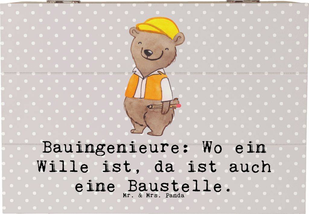 Mr. & Mrs. Panda Kiste Bauingenieur Wille 22 x 15 cm - Grau Pastell - Geschenk, fotokiste, Bauwesen, Holzkiste, Brückenbau, Planung, Beruf, fotobo...