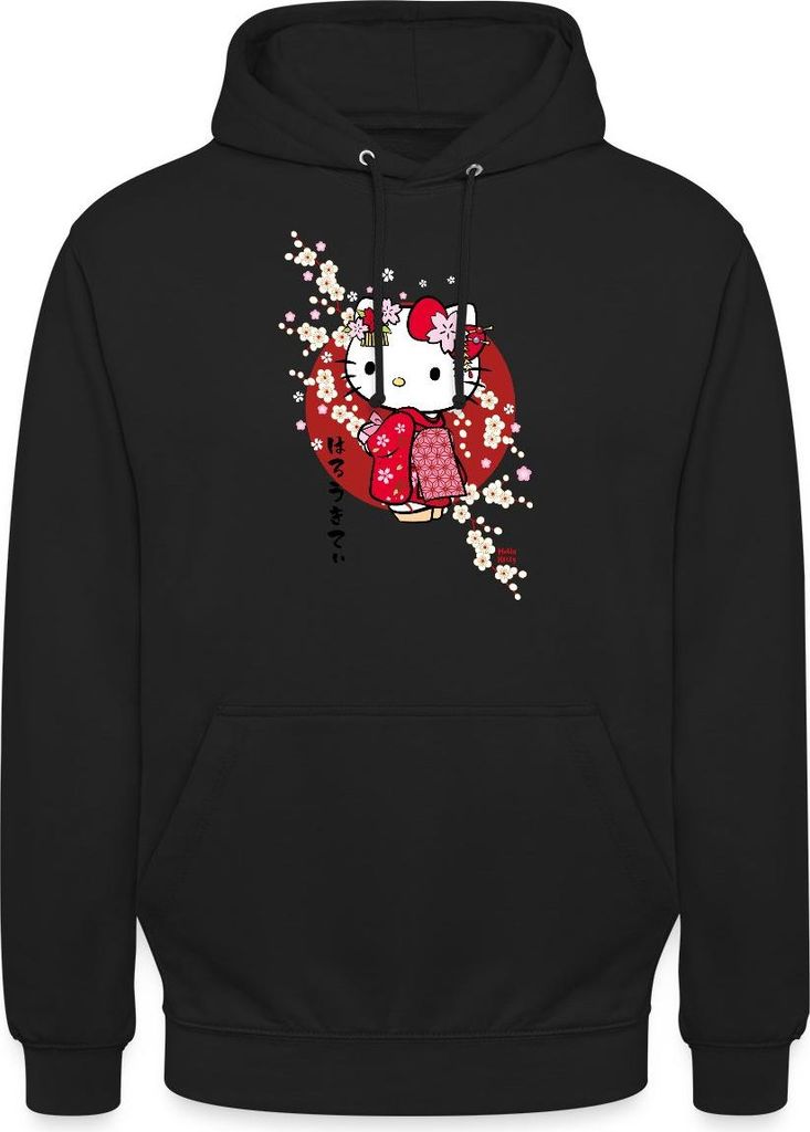 Spreadshirt Hello Kitty Japan Kimono Kirschblüten Uni Hoodie, XL, Schwarz