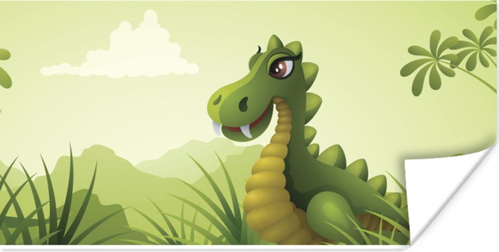 Poster - Dino - Wald - Zeichnung - 80x40 cm