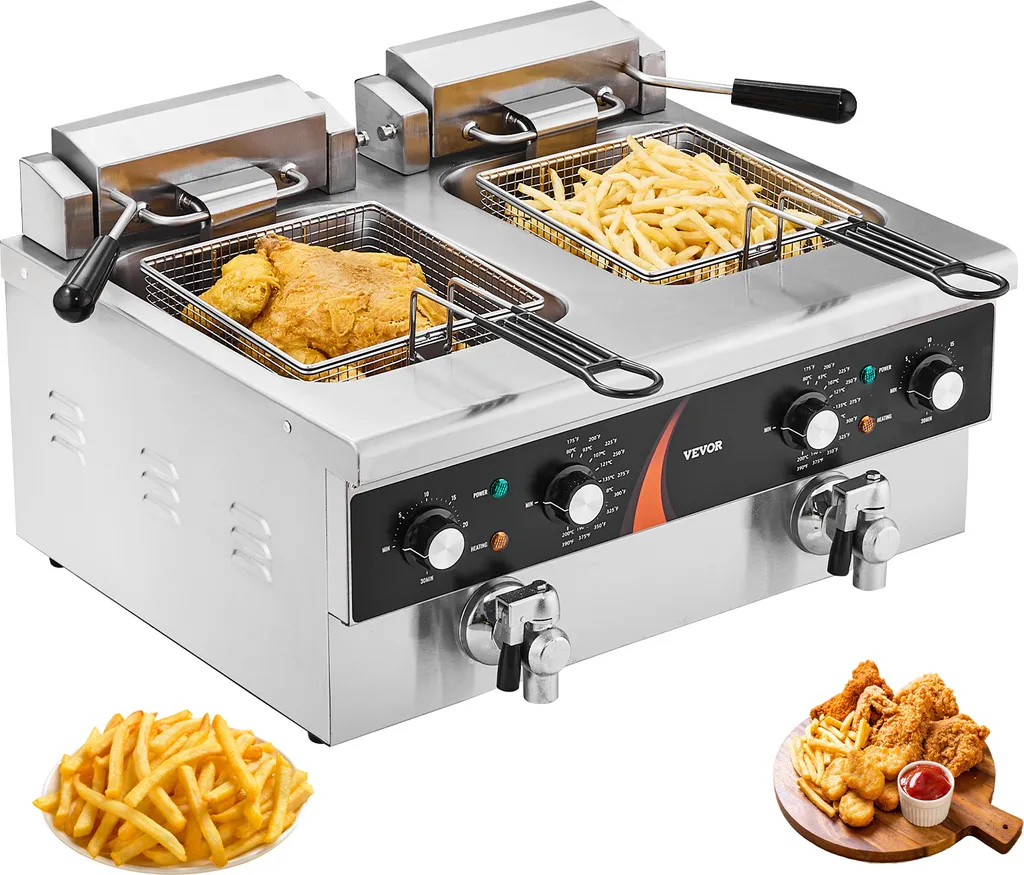 Friteuse Électrique 12L Acier Inoxydable Réglage Temps et Température
