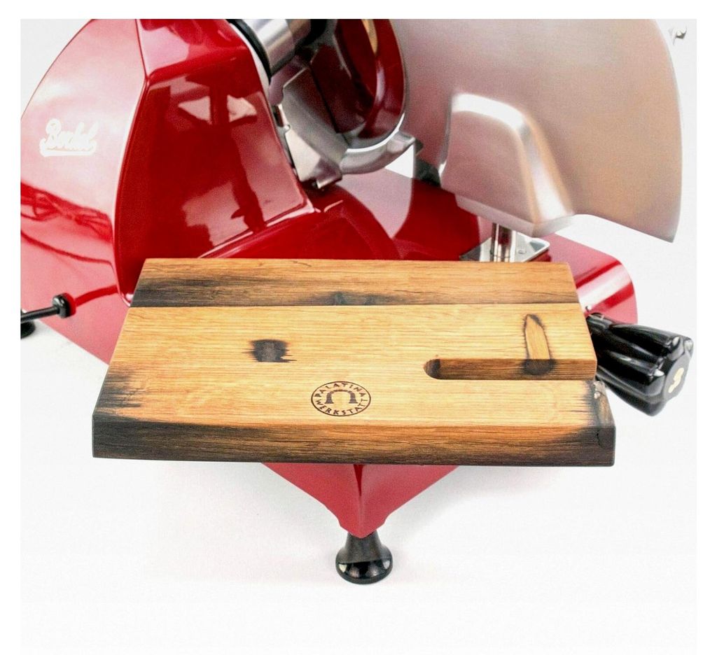 Handgefertigtes Einlegebrett aus Fasseiche für Aufschnittmaschine Berkel Red Line 220-250