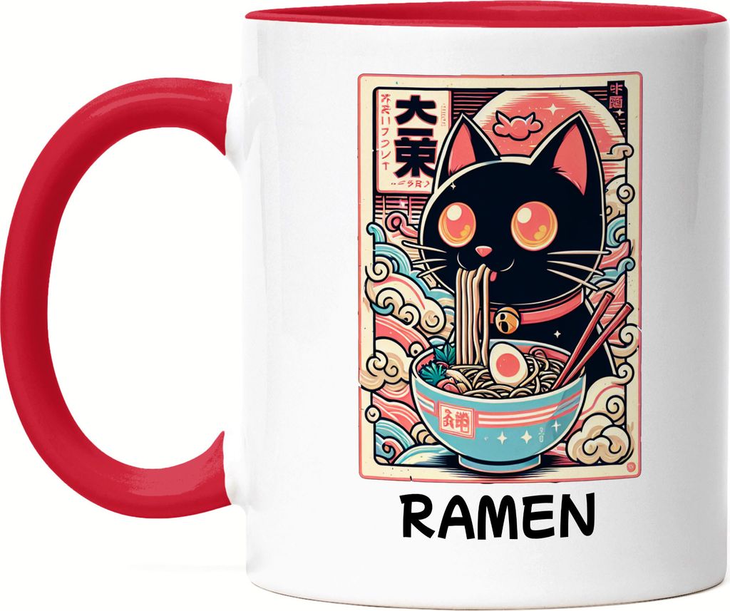 Ramen Tasse rot Manga Otaku Japanisch Kawaii Katze Anime Nudeln