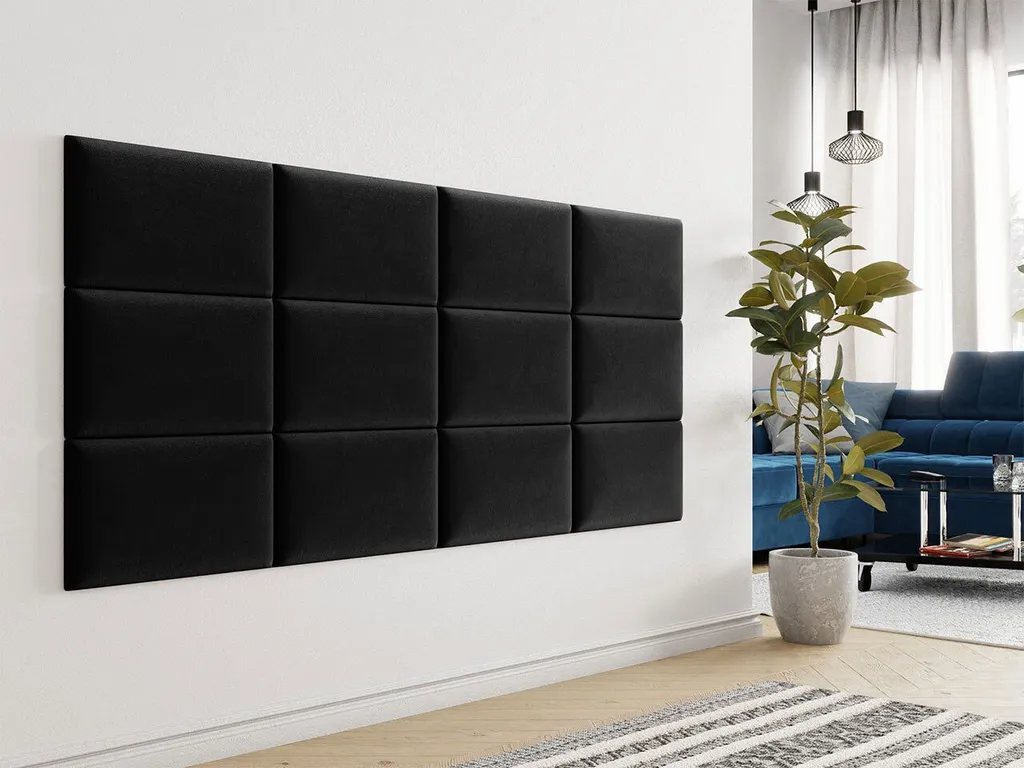 Panneau mural capitonné 50x30 PAG noir : tête de lit design velours
