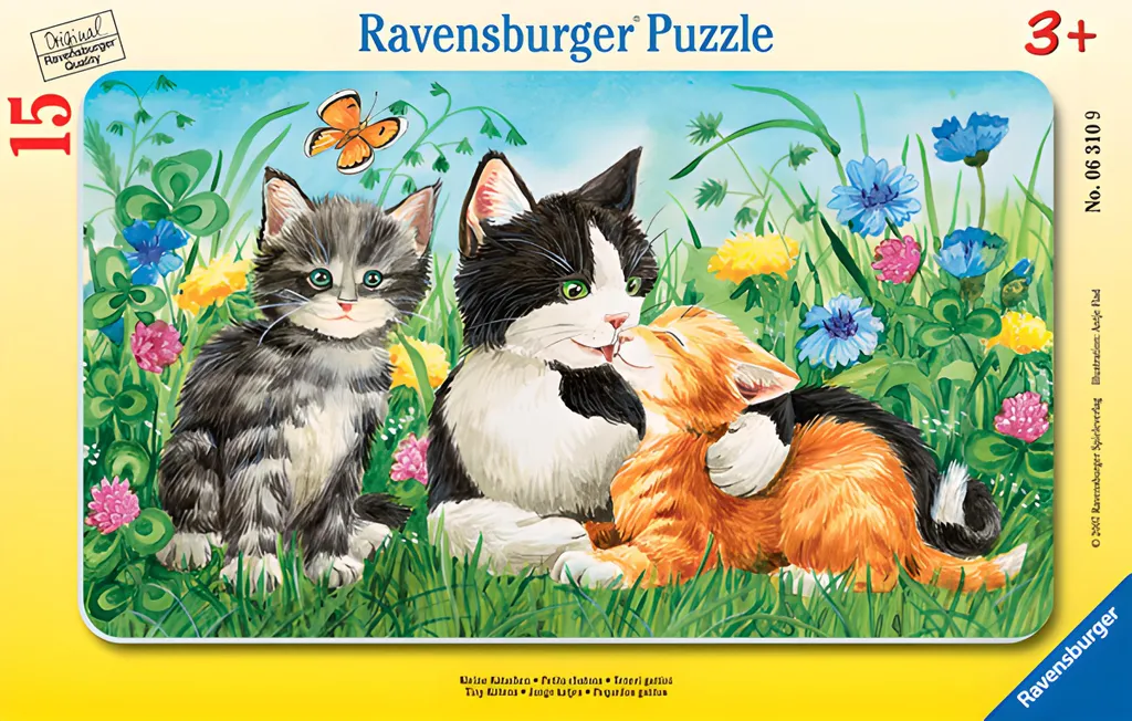 Puzzle éducatif 15 pièces Petits chatons avec cadre de finition bois