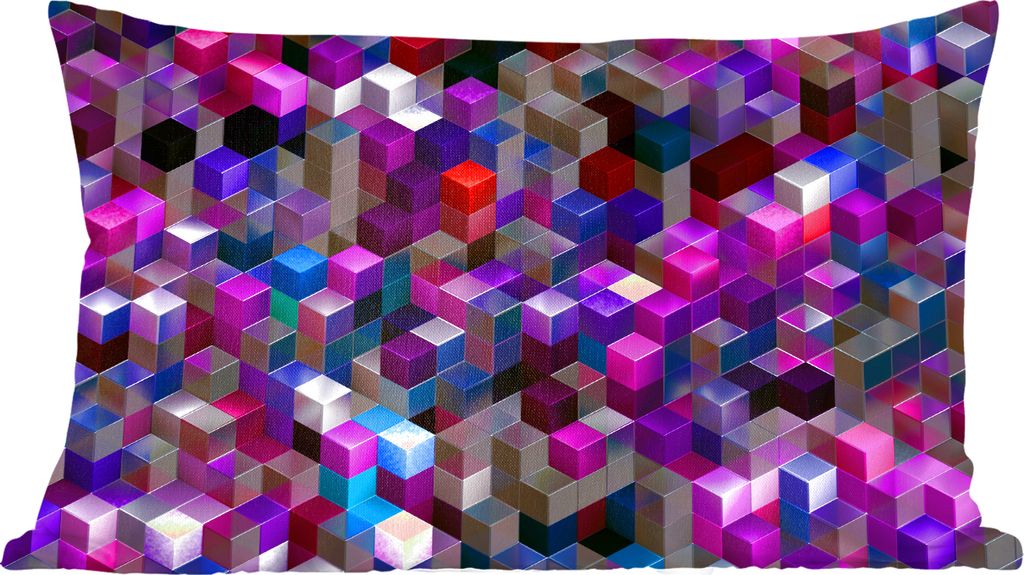 MuchoWow Zierkissen Sofakissen Wohnzimmer Dekokissen 50x30 cm Violette Geometrie von Würfeln - Wohnzimmerdekoration - Polster mit Photo