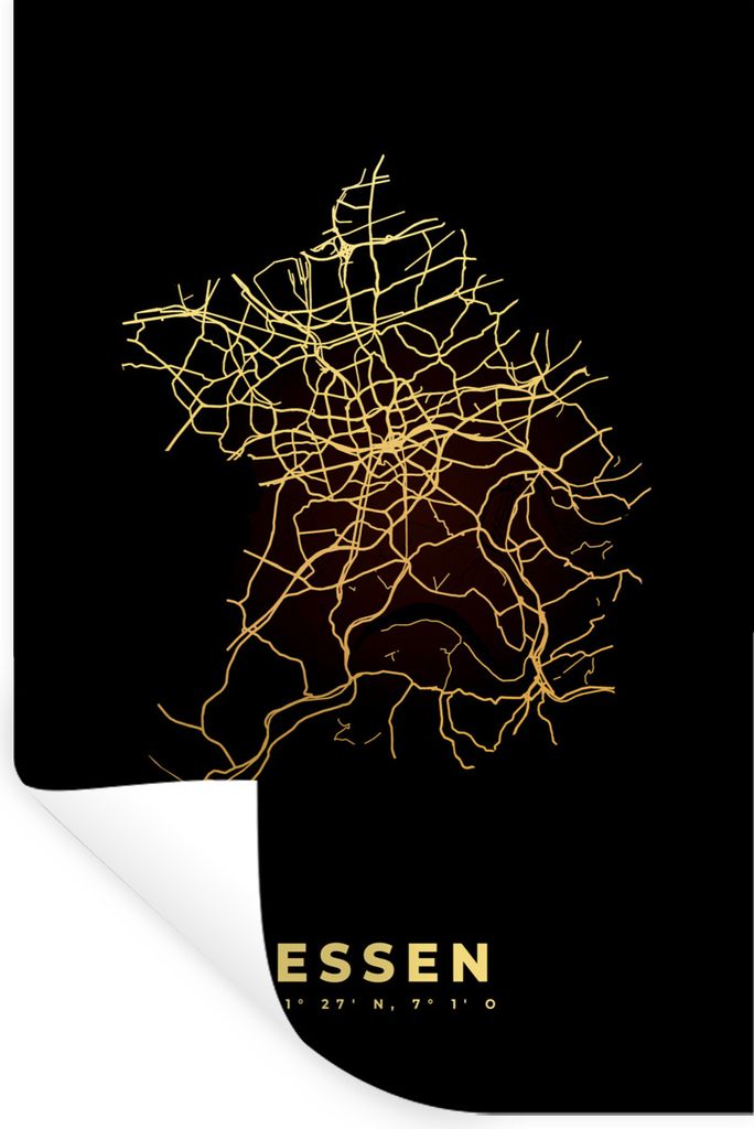 MuchoWow Wandtattoo Wandsticker Wandaufkleber Karte - Gold - Essen - Stadtplan - Karte 20x30 cm Selbstklebend und Repositionierbar - Sticker - De...