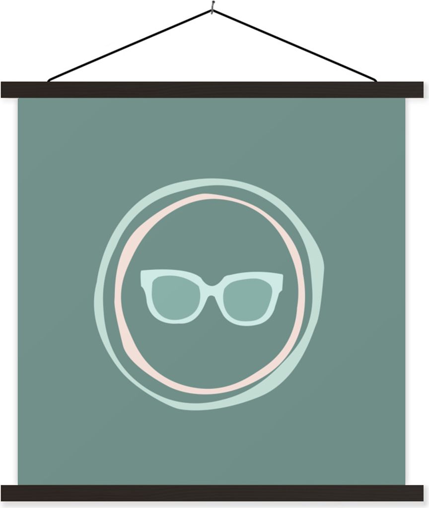 MuchoWow Textilposter Sommer - Sonnenbrille - Blau 120x120 cm mit schwarzem Rahmen - Aufhängungsset