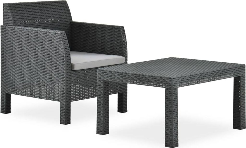 The Living Store 2-tlg. Garten-Lounge-Set mit Auflage PP Rattan Anthrazit