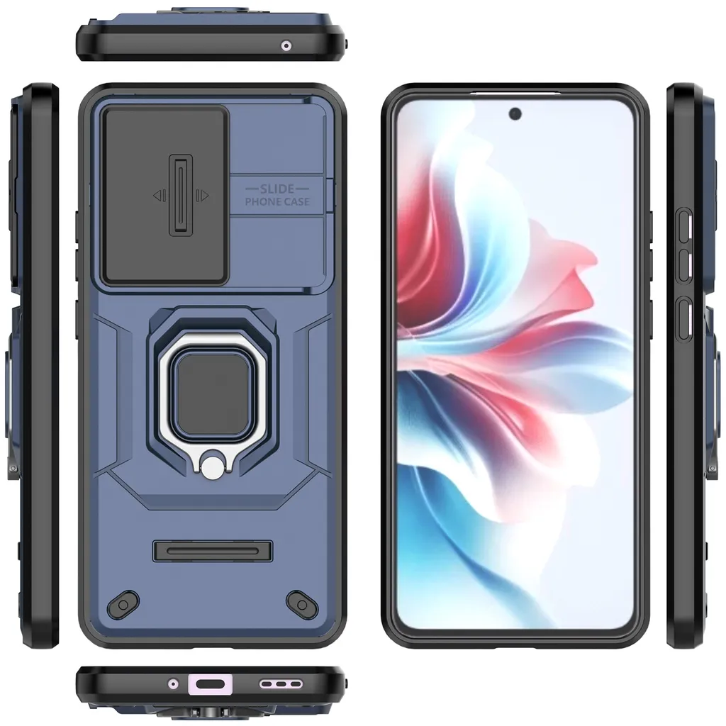 Custodia HAOYE Per OPPO Reno 11F 5G Con Copriobiettivo Scorrevole E Anello Magnetico - Verde - 2