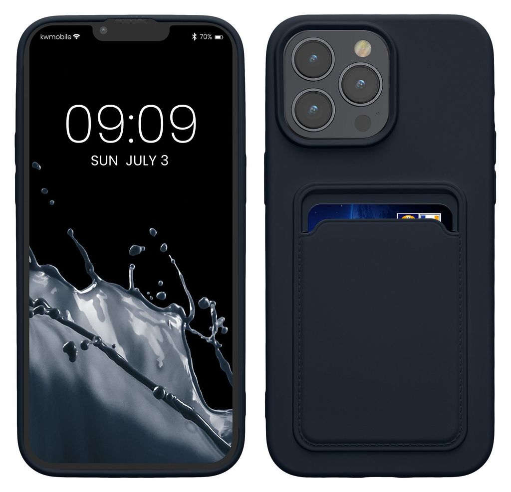 kwmobile Handyhülle für Apple iPhone 15 Pro Max Hülle mit Kartenfach - TPU Case - Kabelloses Laden - Schutzhülle Cover in Dunkelblau