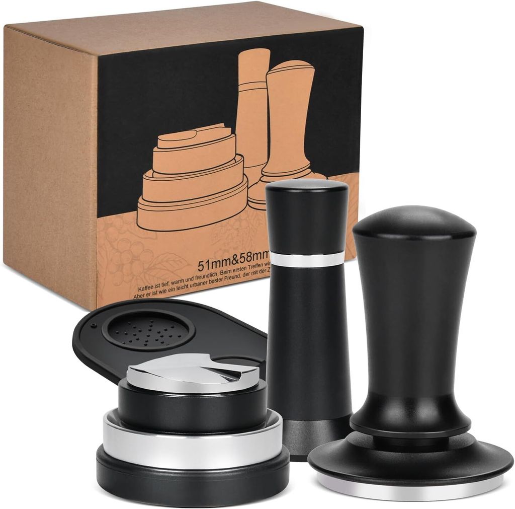 51mm Kaffeetamper Set, Kaffeetamping inkl. Base, Coffee Leveler Verteiler, Wdt Tool, Kaffee Distributor, Tamping Matte für Espresso Barista-Werkzeug