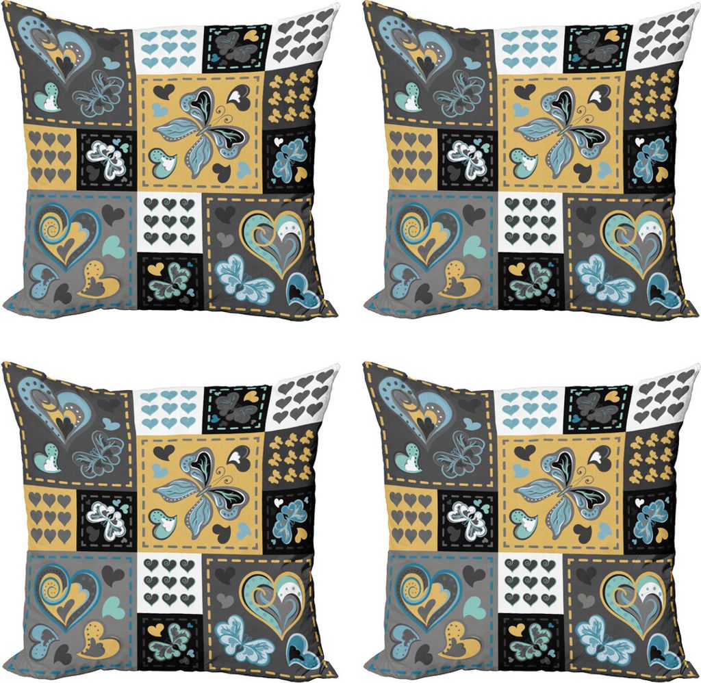 ABAKUHAUS Jahrgang Kissenbezug Set (4 Stück), Schmetterlings-Herz Retro, Moderner Doppelseitiger Digitaldruck, 40 cm x 40 cm, Mehrfarbig