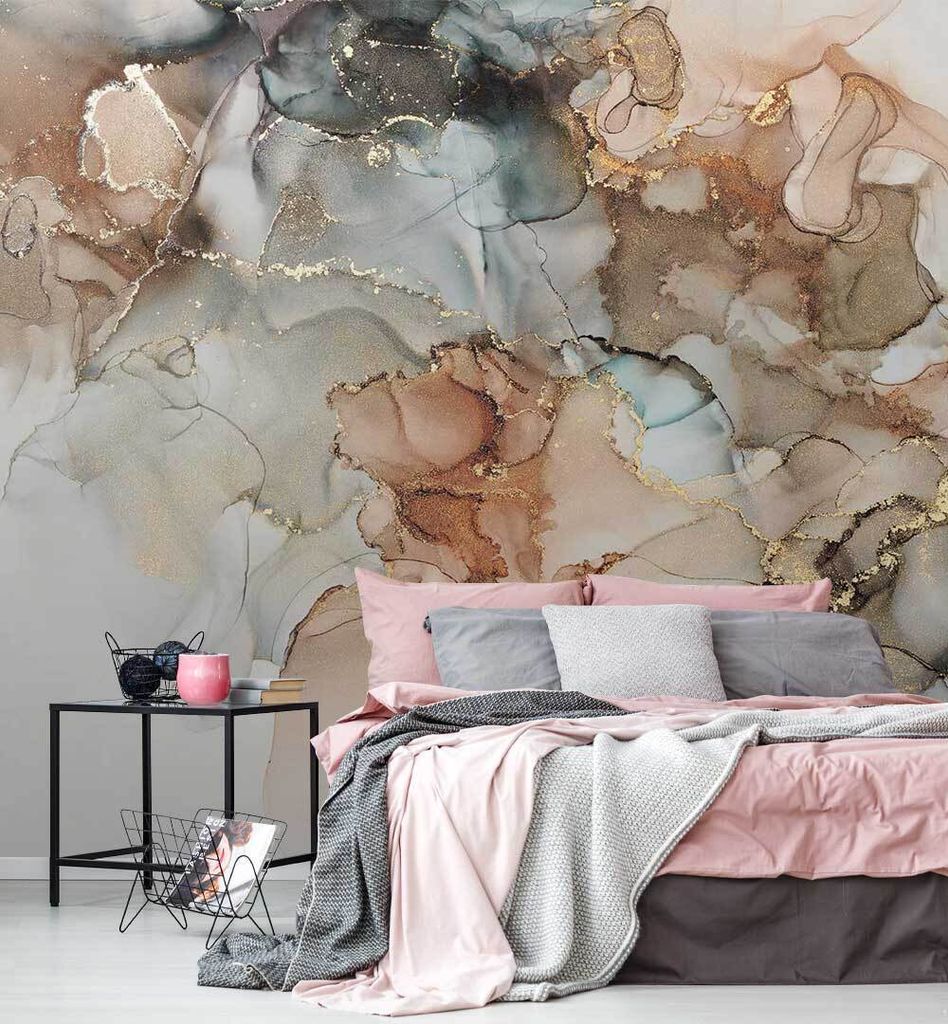 Fototapete Marmor grau gold, Material:Premium Vlies 150g/qm, Größe Tapete:455 x 260cm