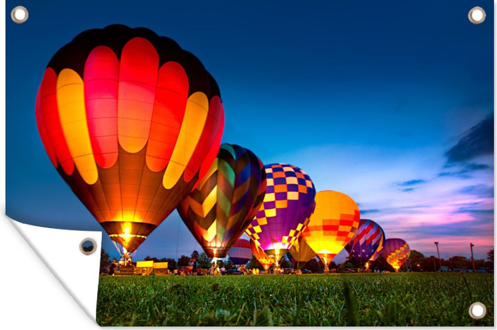 MuchoWow 120x80 cm Outdoor-Poster Gartendeko Sichtschutz Garten Poster für den Garten Heißluftballon - Gras - Luft