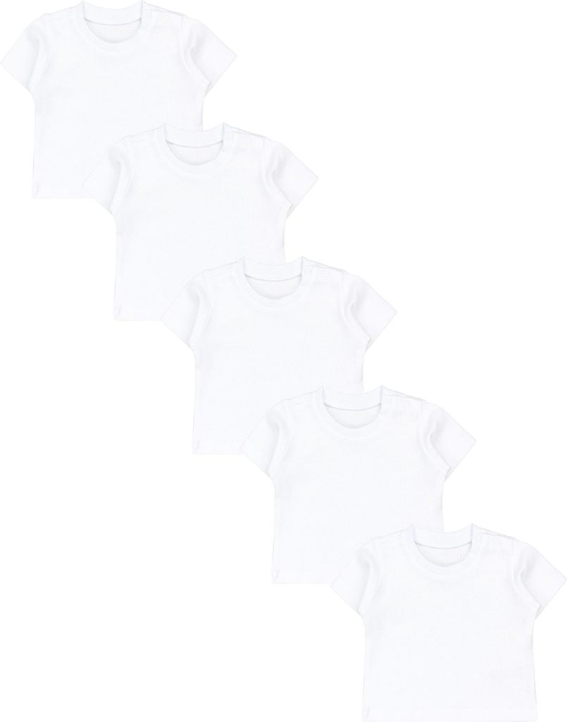 TupTam Baby Jungen Kurzarm T-Shirt mit Aufdruck Unifarben Sterne Streifen 5er Set, Farbe: Weiß, Größe: 62