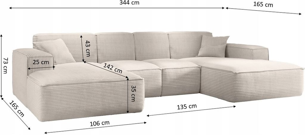 Sofa w kształcie U SIENA narożnik tkanina Poso Beżowy Zdjęcie produktu 3