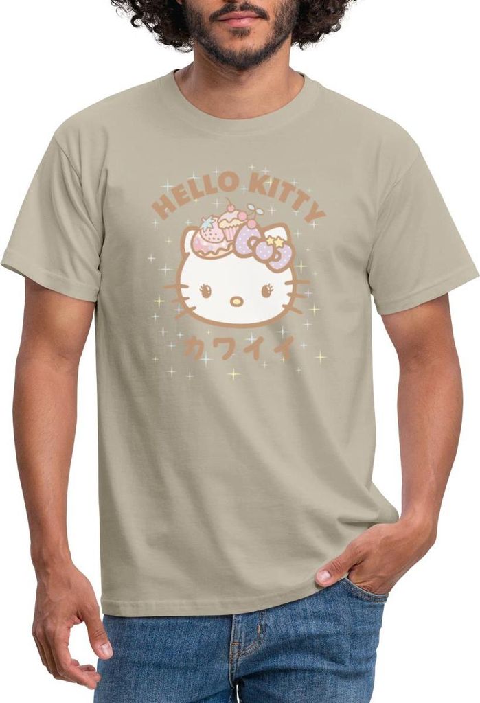 Spreadshirt Hello Kitty Kawaii Stil Männer T-Shirt, S, Sandbeige